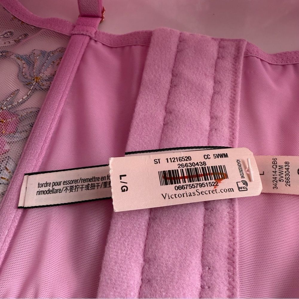 Victoria’s Secret Embroidery Cap-Sleeve Corset Top Lilac Chiffon Floral Large - Picture 7 of 12
